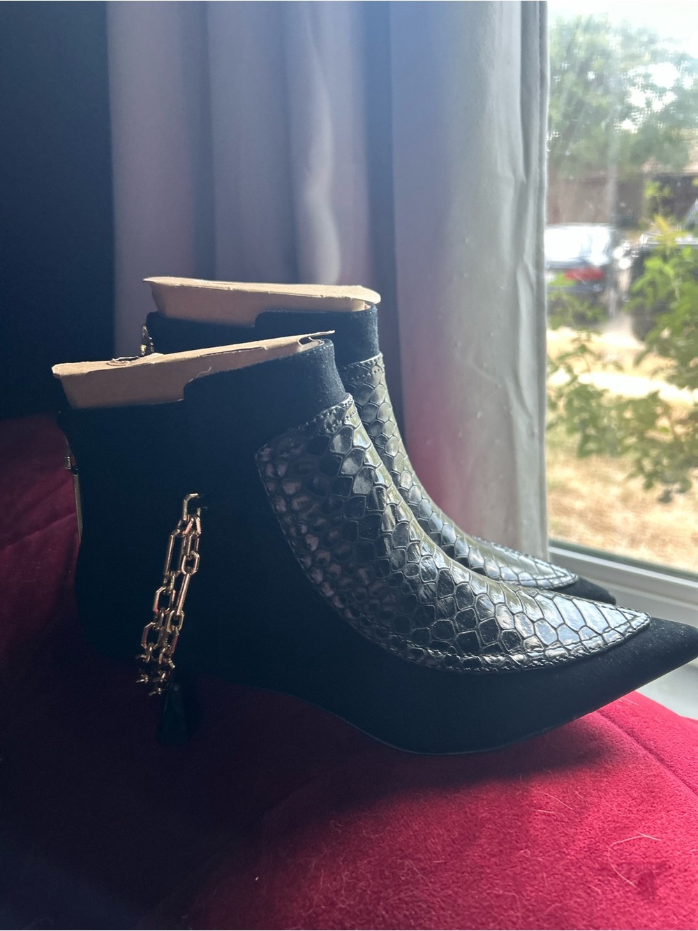Louise et Cie Black Pointed Ankle Boots with Chain Tassel